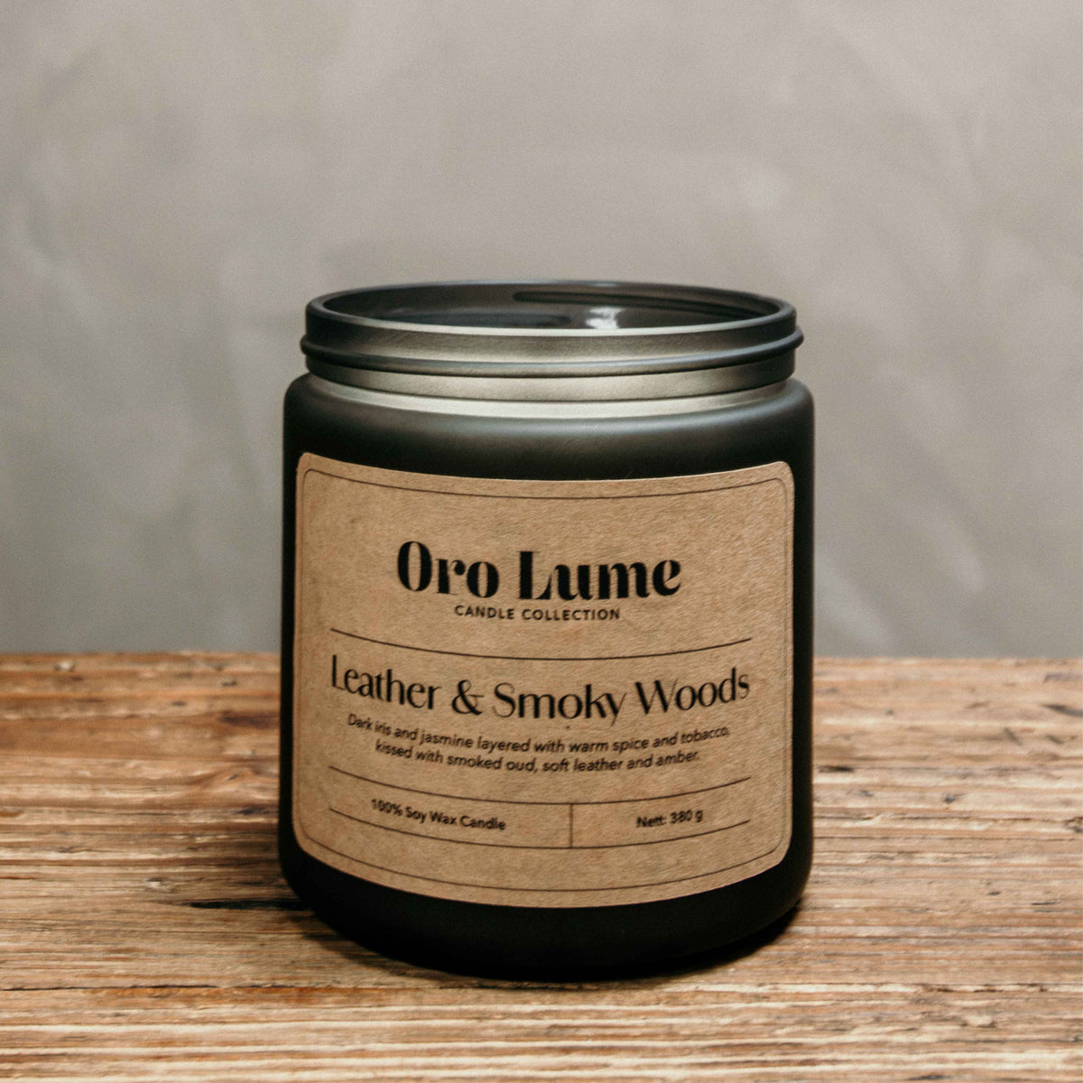 Leather & Smoky Woods Soy Candle